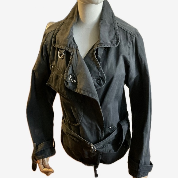 Isabel Marant Black Cotton with Black Leather Trim Biker Jacket size 1 pristine - Picture 1 of 15